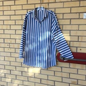 AKRIS Punto Large, Blue/White Striped Shirt